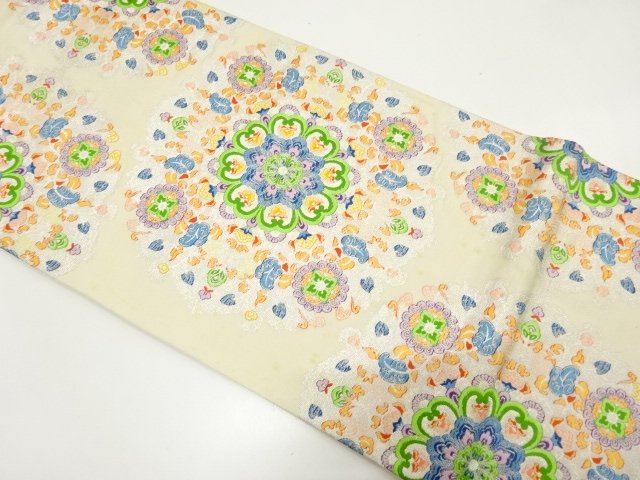 JAPANESE KIMONO / ANTIQUE FUKURO OBI / SILK / WOVEN FLORAL CREST